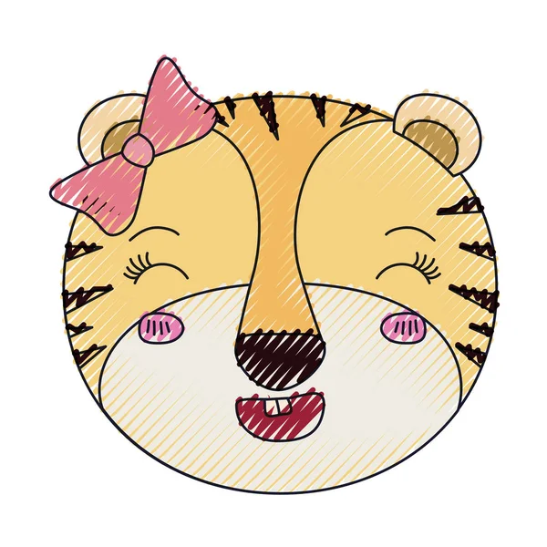 Кольоровий крейдовий силует обличчя жіночої тигриці тварин чарівний вираз щастя — стоковий вектор