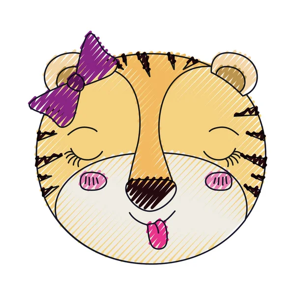 Colore pastello silhouette faccia di femmina tigre animale sporgente lingua espressione — Vettoriale Stock