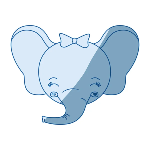 Colore blu ombreggiatura silhouette volto di elefante femmina occhi di animale chiuso ed espressione di felicità — Vettoriale Stock
