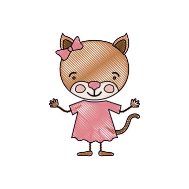 renk mum boya siluet yay dantel elbise hoş ifade kadın kedi karikatürü