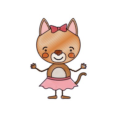 renk mum boya siluet yay dantel etek hoş ifade kadın kedi karikatürü