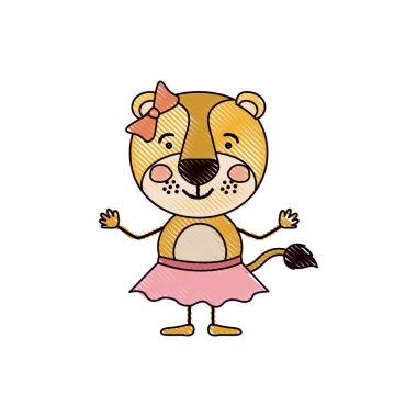 renk mum boya siluet karikatürü hoş ifade dişi aslan ile yay dantel etek