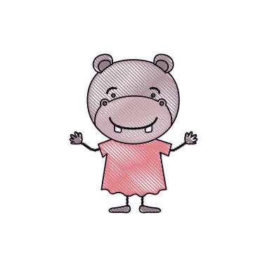 Elbise şirin su aygırı renk mum boya siluet karikatürü