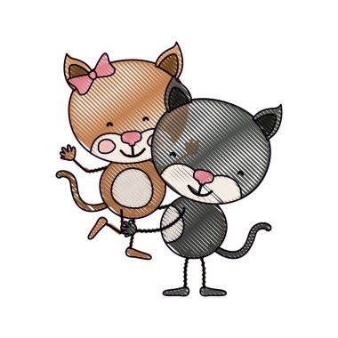 renk mum boya siluet karikatür kedi diğer sevimli hayvanlar taşıyan bir çiftle