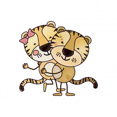 renk mum boya siluet karikatür kaplanlar diğer sevimli hayvanlar taşıyan bir çift ile