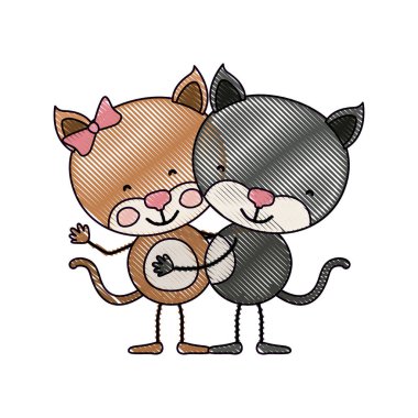 renk mum boya siluet karikatür çift yavru kedi ile kucakladı