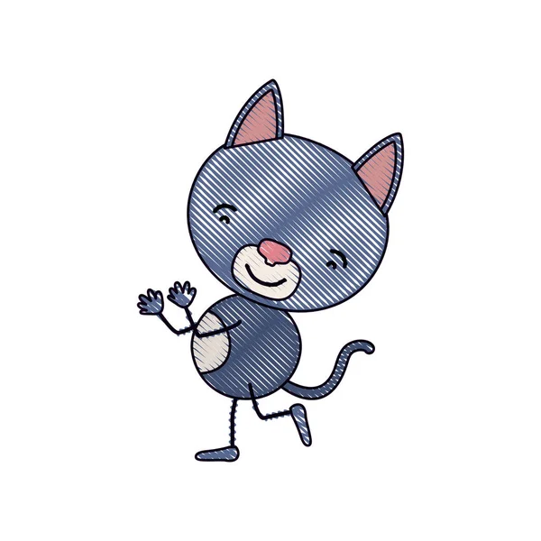 彩色蜡笔剪影漫画与可爱猫咪跳舞 — 图库矢量图片