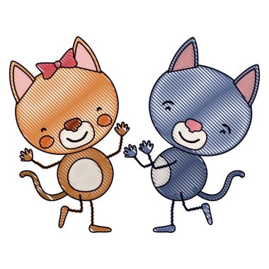 renk mum boya siluet karikatür çift dans yavru kedi ile