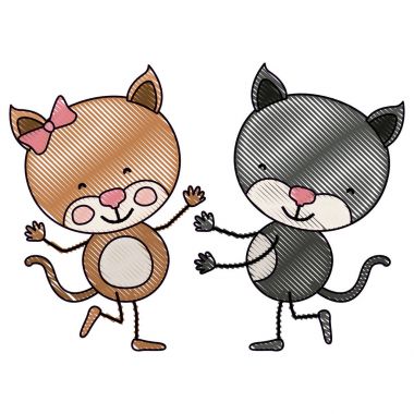 renk mum boya siluet karikatür kedi dans çift
