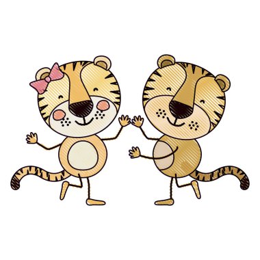 renk mum boya siluet karikatür çift dans kaplanlar ile