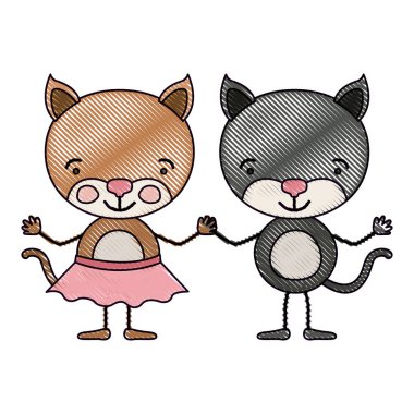 renk mum boya siluet karikatür çift el ele tutuşarak kedi