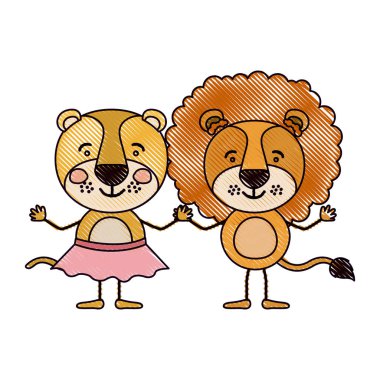 renk mum boya siluet karikatür çift ile el ele tutuşarak dişi aslan