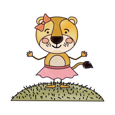 renk mum boya siluet sahne Peyzaj ve karikatür hoş ifade dişi aslan yay dantel ile etekle çim