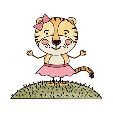 renk mum boya siluet sahne Peyzaj ve karikatür hoş ifade kaplan ile yay dantel etek çim