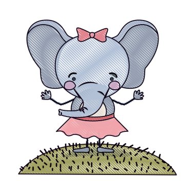 renk mum boya siluet sahne Peyzaj ve karikatür hoş ifade fil etek yay dantel ile çim