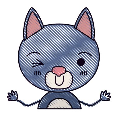 pastel boya siluet karikatür yarım vücut şirin yavru kedi wink göz ifade renk