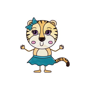 renk mum boya siluet karikatürü etek yay dantel ve ifade gülümseyen kadın kaplan