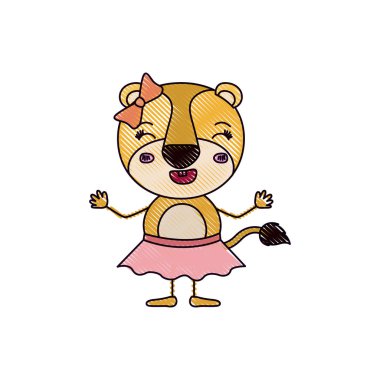 renk mum boya siluet karikatürü yay dantel ve gülümseyen ifade ve kapalı gözler etekle dişi dişi aslan