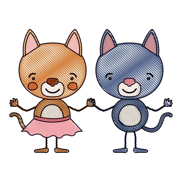 renk mum boya siluet karikatür ile el ele tutuşarak yavru kedi kaç