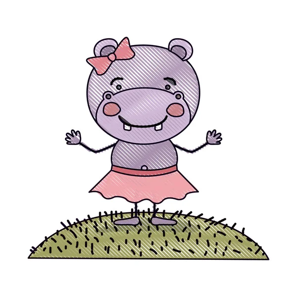 renk mum boya siluet sahne Peyzaj ve karikatür hoş ifade hippo etek yay dantel ile çim