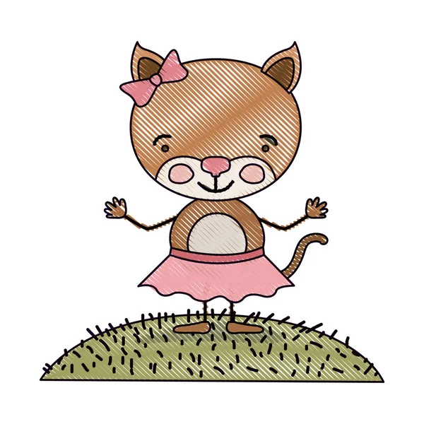 renk mum boya siluet sahne Peyzaj ve yay dantel etek de karikatür hoş ifade kedi çim