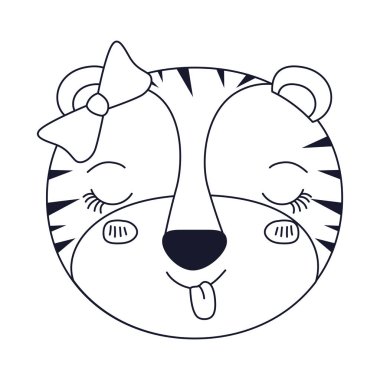 siluet karikatür yüz kadın kaplan hayvan dil ifade yapışmasını kroki