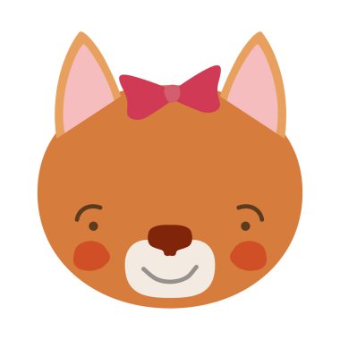 Dişi kedi hayvan mutluluk ifade yay dantel ile renkli karikatür sevimli yüzü