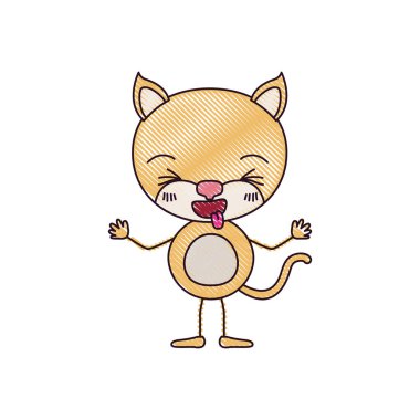 şirin kedi yavrusu ifade dilini renk mum boya siluet karikatürü