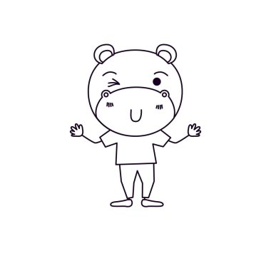 tatlı su aygırı wink göz ifade giysili kroki siluet karikatürü