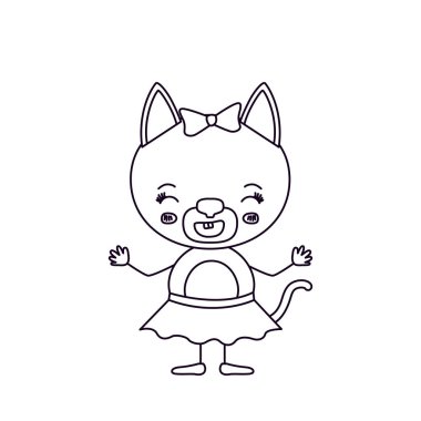 silueti tatlı dişi kedi yay dantel etek gülümseyen ifade ile ile kroki