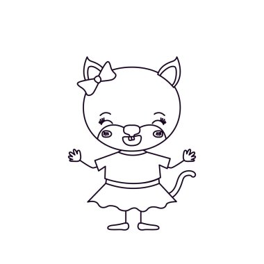 siluet sevimli kadın kedi yay dantel kıyafetler mutluluğu ifade ile ile kroki