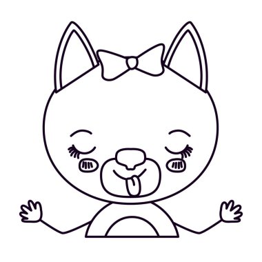 sevimli kadın kedi yay dantel ile tiksinti ifadesi ve dilini ile siluet yarım vücut kroki