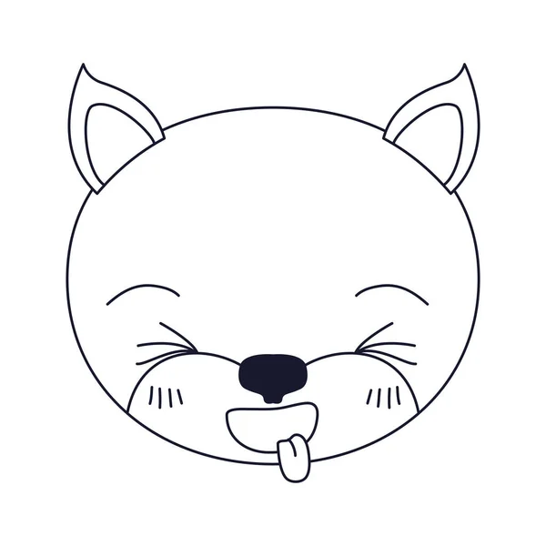 Schets silhouet karikatuur gezicht van kitten expressie van de tong uitsteekt — Stockvector