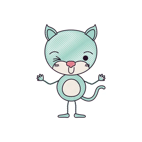 Färgkrita siluett karikatyr av söt katt wink eye uttryck — Stock vektor