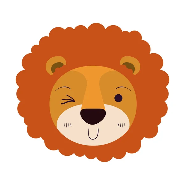 Renkli karikatür sevimli yüz aslanın yele ifadesiyle göz kırpmak — Stok Vektör