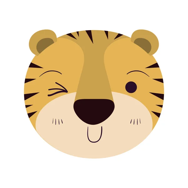 Caricatura colorata viso carino di espressione occhio di tigre occhiolino — Vettoriale Stock