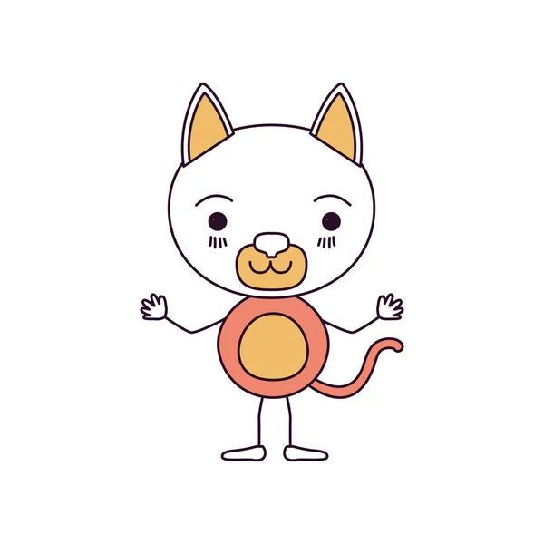Σιλουέτα καρικατούρα τμήματα χρώμα χαριτωμένο γάτα έκφρασης ηρεμία με τα χέρια ψηλά — Διανυσματικό Αρχείο