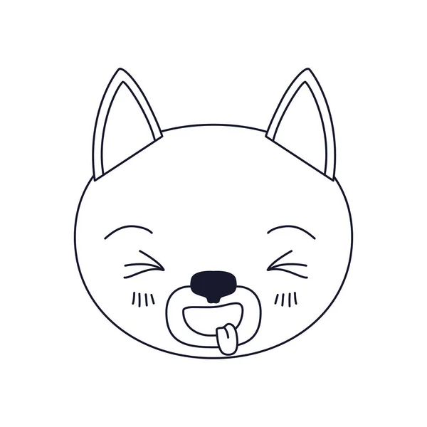 Schets silhouet karikatuur gezicht van kat expressie van de tong uitsteekt — Stockvector