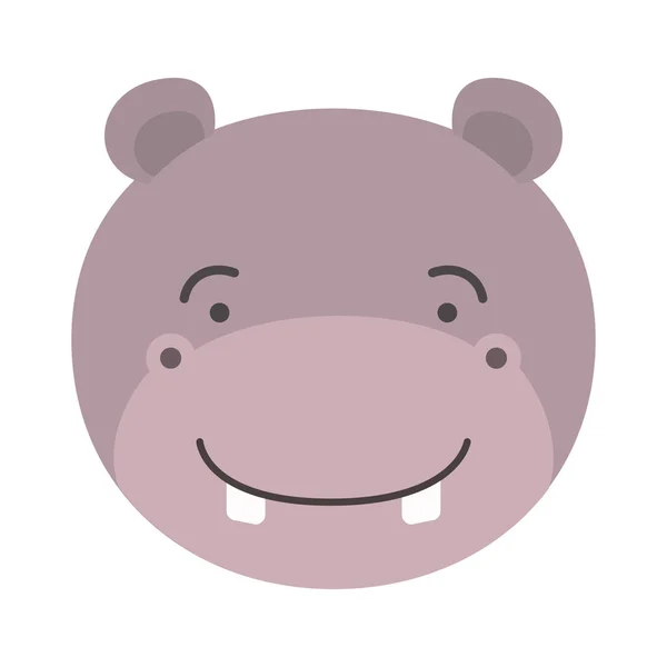 Caricatura colorida bonito rosto de masculino hipopótamo animal felicidade expressão — Vetor de Stock
