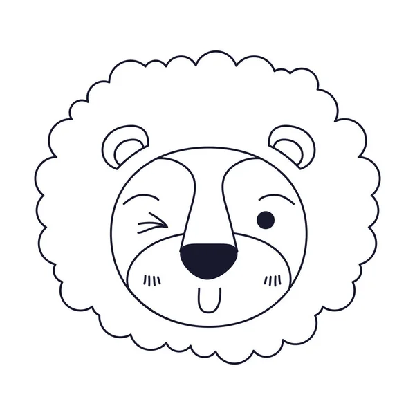 Boceto silueta caricatura cara de león guiño expresión de los ojos con melena — Vector de stock