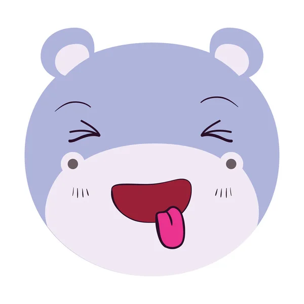 Caricatura colorida bonito rosto de hipopótamo saindo expressão da língua — Vetor de Stock