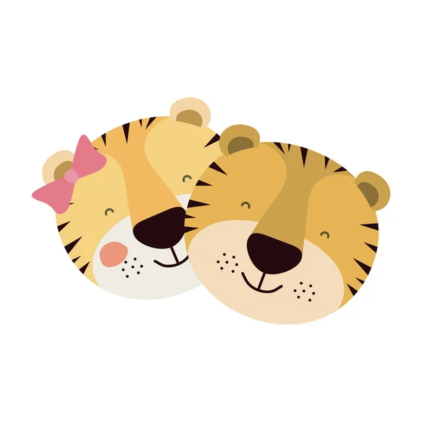 Colorata caricatura volti di coppia di tigri animale felicità espressione — Vettoriale Stock