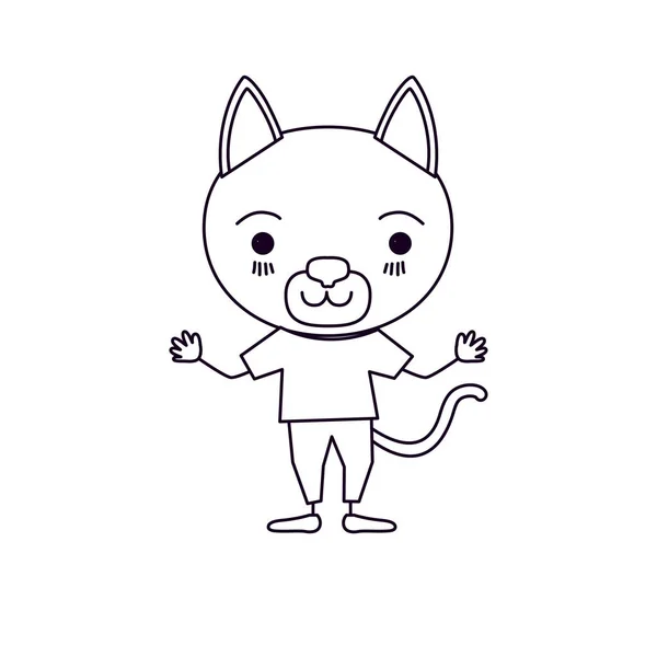 Σκίτσο καρικατούρα σιλουέτα χαριτωμένο γάτα ηρεμία έκφρασης στα ρούχα — Διανυσματικό Αρχείο