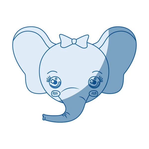 青い色の網かけシルエット似顔絵顔雌の象の動物かわいい式 — ストックベクタ