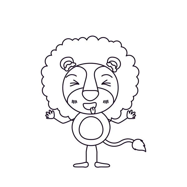 Načrtněte silueta karikaturu roztomilý Lev v výraz štěstí a se zavřenýma očima — Stockový vektor
