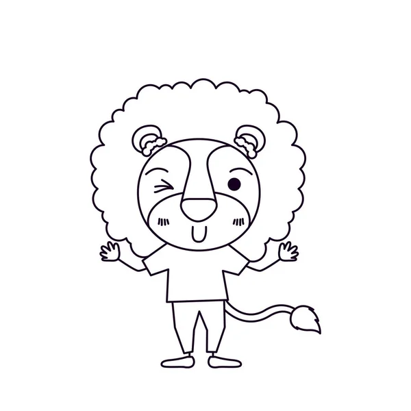 Boceto silueta caricatura de león lindo en la ropa y expresión de ojo guiño — Archivo Imágenes Vectoriales