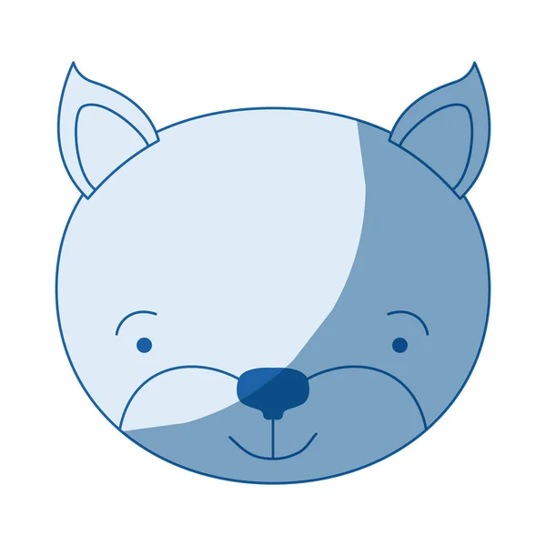 Modrá barva stínování silueta karikatury tvář kotě pohoda výrazu — Stockový vektor