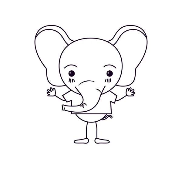 Boceto silueta caricatura de elefante lindo tranquilidad expresión con camiseta — Archivo Imágenes Vectoriales