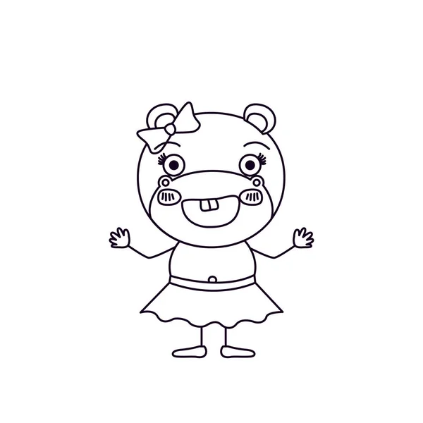 Boceto silueta caricatura de la felicidad expresión hembra hipopótamo en ropa con encaje de lazo — Archivo Imágenes Vectoriales