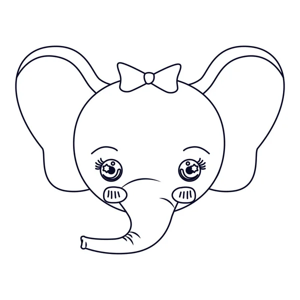 Siluet karikatür yüz dişi fil hayvan mutluluk ifadesinin kroki — Stok Vektör